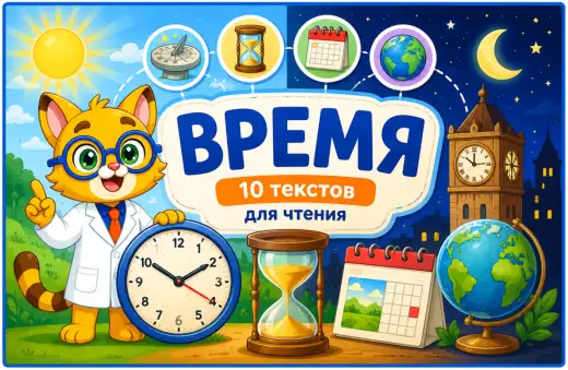 Всё о времени и часах. Комплексный тренажер по чтению по слогам.